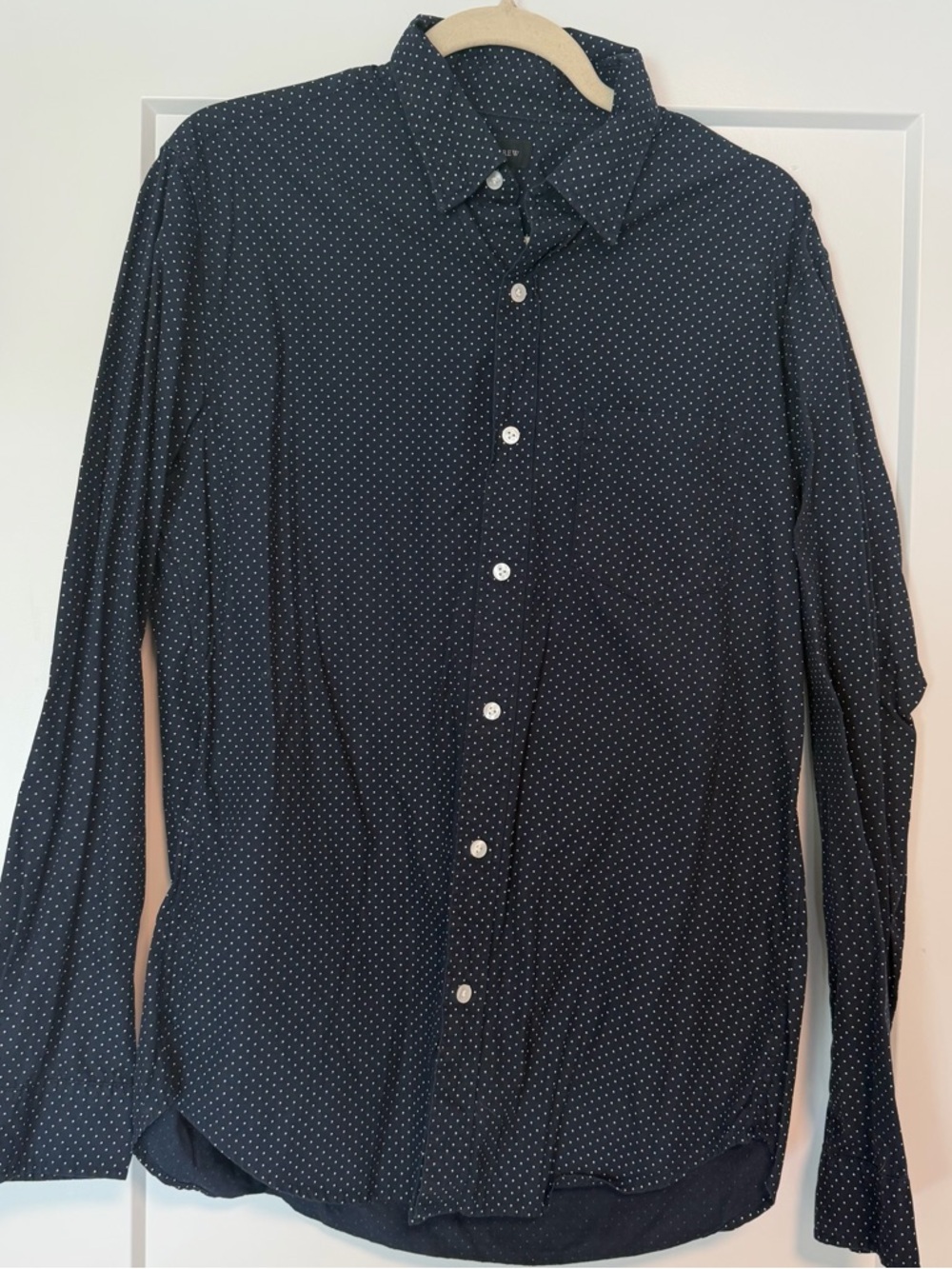 J. Crew Men’s Navy Button-Down Shirt with White Microdots